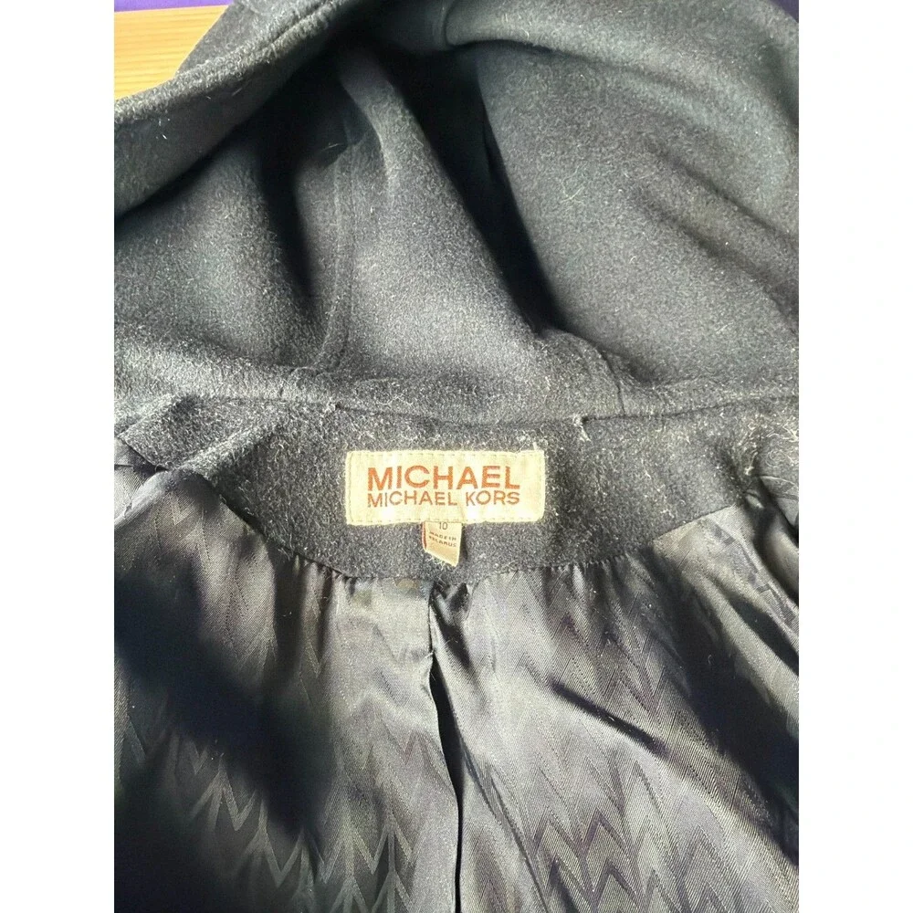 Michael Michael Kors Wool‎ Hooded Coat Women's Size 10 Black Double Breasted